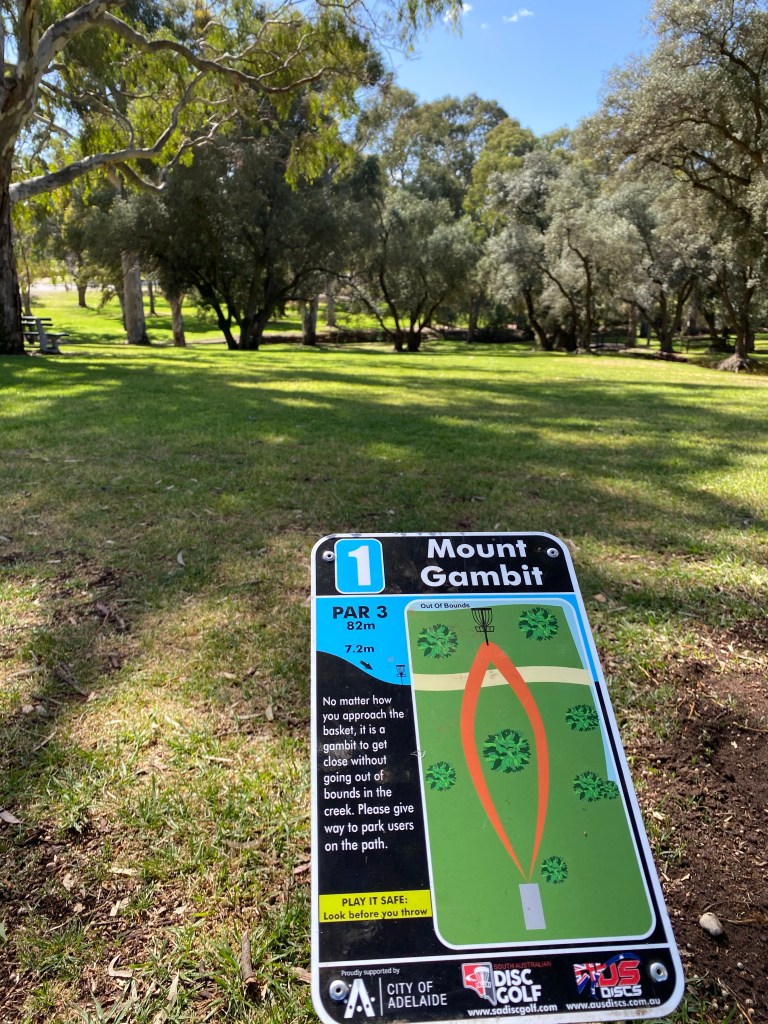 image of disc golf tee sign at the Adelaide Park Lands Disc Golf Course