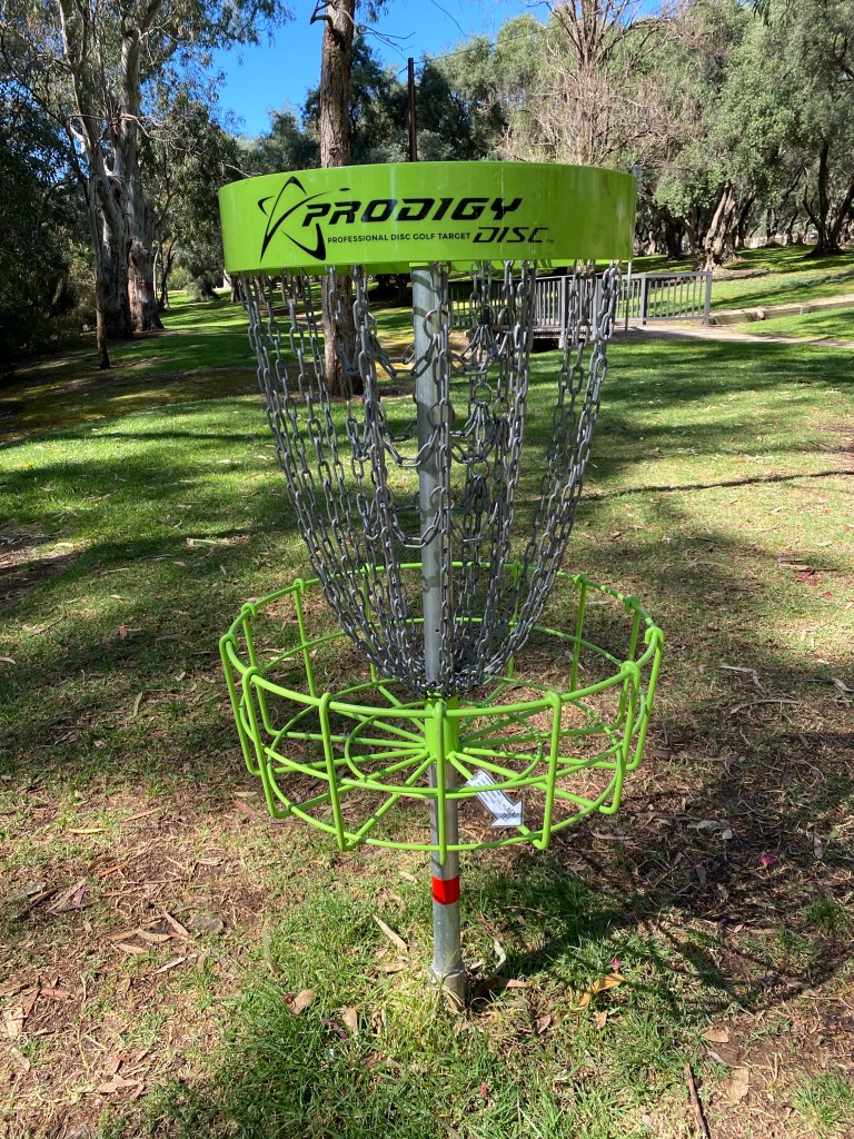 image of a disc golf basket on the Adelaide Park Lands Course